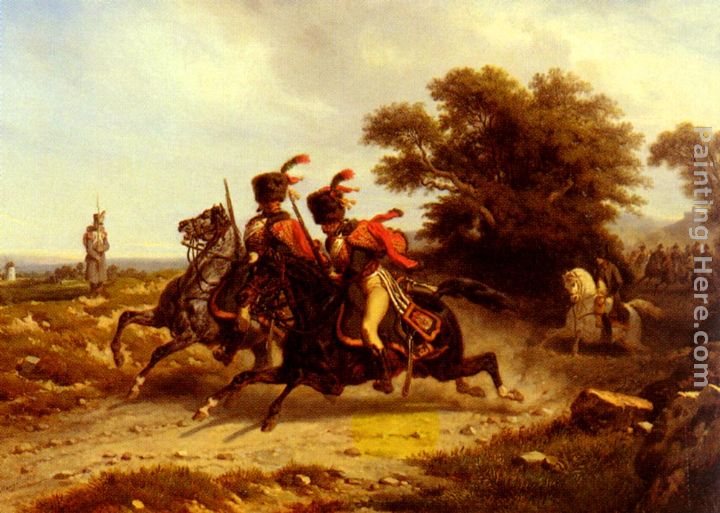 Hussards Escortant Napoleon painting - Hippolyte Bellange Hussards Escortant Napoleon art painting